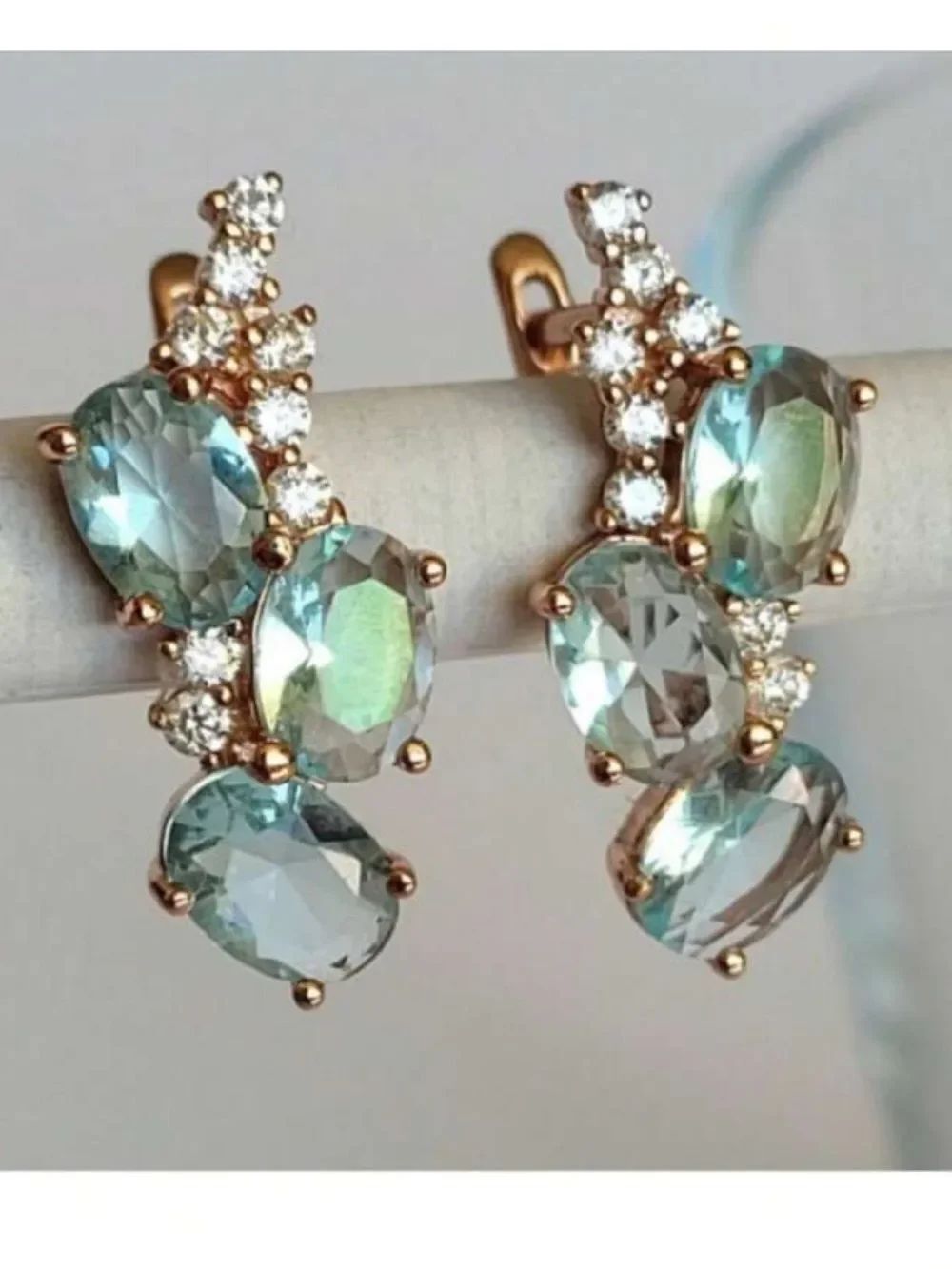 Gold blue  Crystal Huggie Earrings R726 - Picture 3 of 3